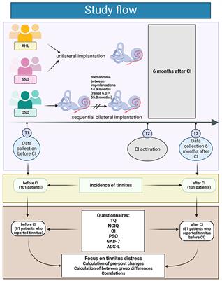 Effects of auditory rehabilitation with cochlear implant on tinnitus prevalence and distress, health-related quality of life, subjective hearing and psychological comorbidities: Comparative analysis of patients with asymmetric hearing loss (AHL), double-sided (bilateral) deafness (DSD), and single-sided (unilateral) deafness (SSD)